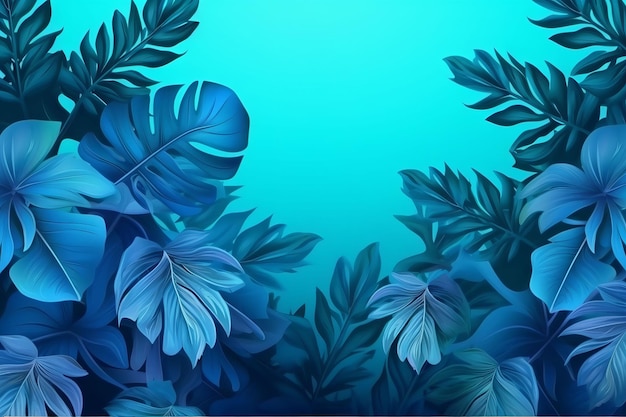 Sfondo blu con foglie tropicali a