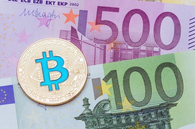 Sfondo blu dorato bitcoin euro Criptovaluta bitcoin Foto ad alta risoluzione