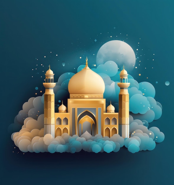 Sfondo blu vacanza musulmana Illustrazione AI GenerativexA