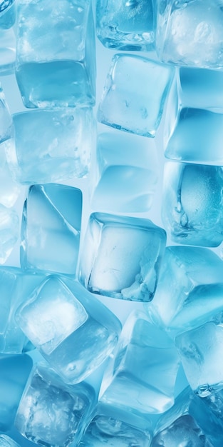 Sfondo bluastro dei cubetti di ghiaccio Acqua ghiacciata Concetto fresco e freddo AI generativa