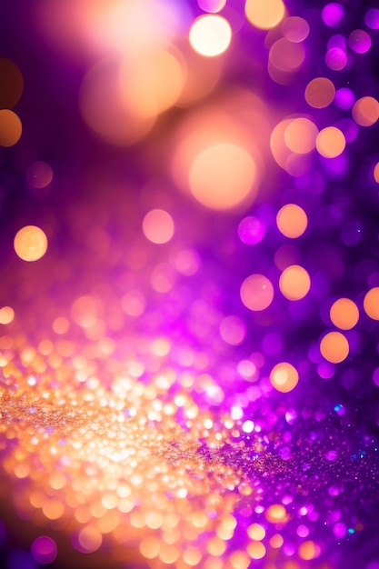 Sfondo bokeh glitter viola. Viola luccicante non focalizzato e scintillio dorato