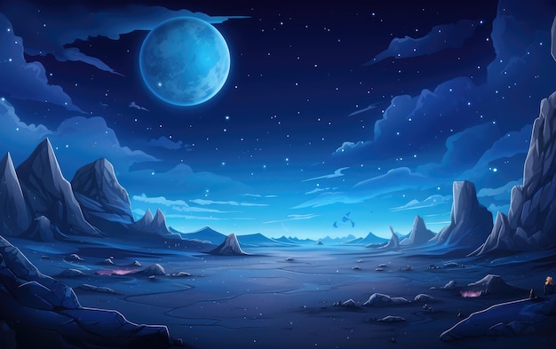 sfondo cartone animato sfondo di un pianeta alieno paesaggio con lune e cielo notturno
