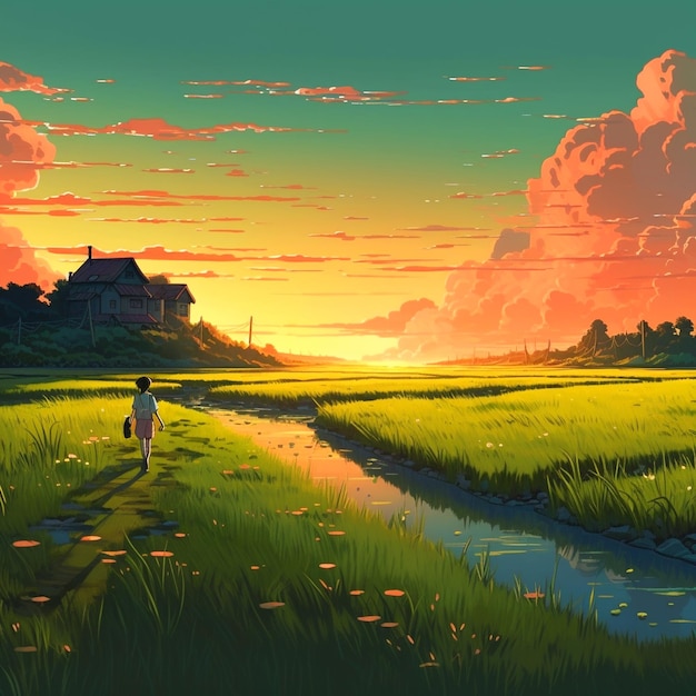 sfondo che emula lo stile Ghibli Studio