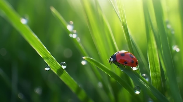 Sfondo coccinella rossa Illustrazione AI GenerativexA