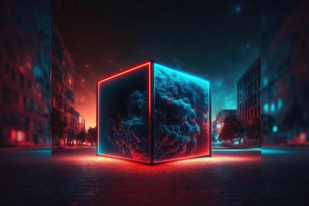 sfondo colorato astratto del cubo al neon illuminato con luce colorata incandescente li luce generativa ai
