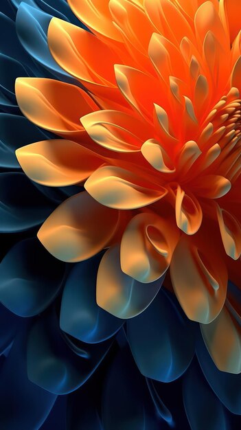 Sfondo colorato di fiori frattali 3D in arancio chiaro e azzurro scuro Generative AI