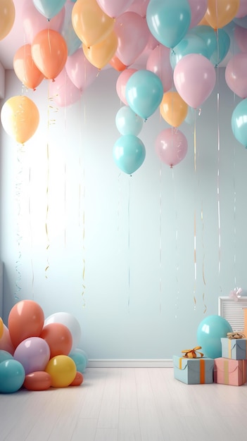 sfondo colorato festa di compleanno con palloncini baby shower interno