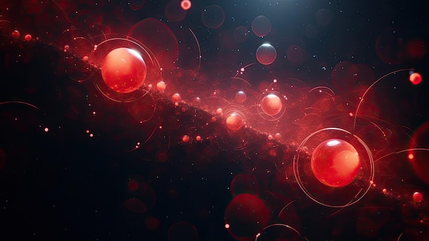 Sfondo con cerchi rossi disposti in modo casuale con effetto 3d e sistema particellare