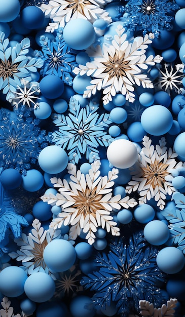 Sfondo con fiocchi di neve Decorazioni natalizie generate dall'intelligenza artificiale