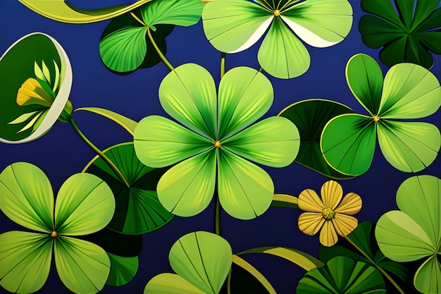 Sfondo con foglie di trifoglio verde per il giorno di San Patrizio Simbolo della fortuna di Shamrock IA generativa