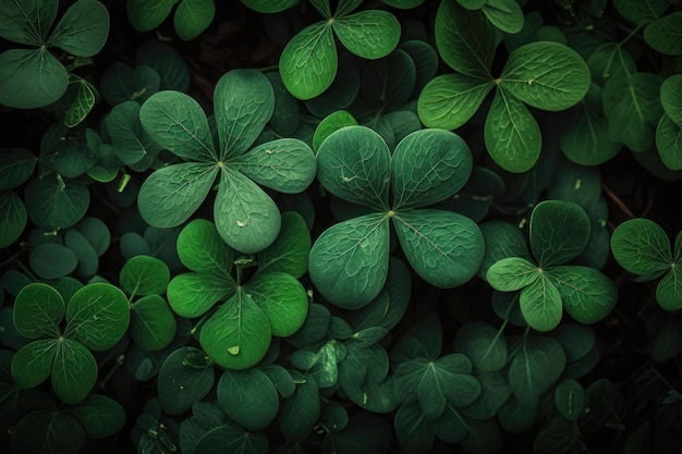 Sfondo con foglie di trifoglio verde per la generazione AI del giorno di San Patrizio