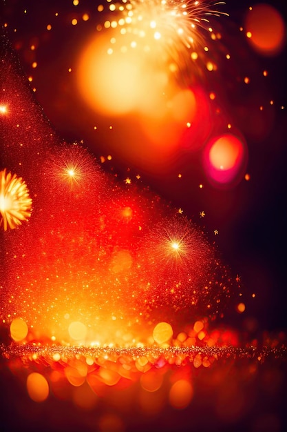 Sfondo con fuochi d'artificio astratti glitter oro e rosso