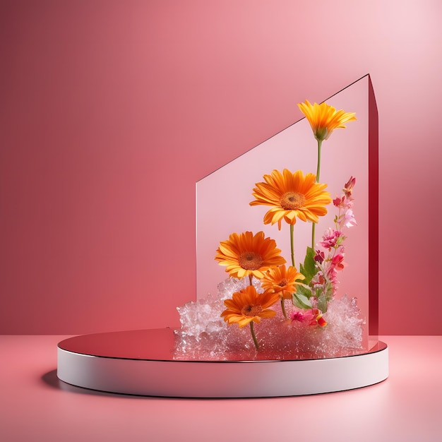sfondo con podio di fiori per la presentazione del prodotto