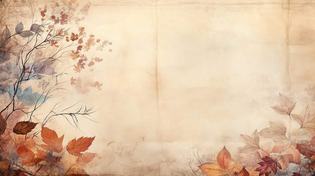sfondo con spazio di copia carta pergamena antica con una cornice di ornamenti di rami autunnali e foglie autunnali in bianco