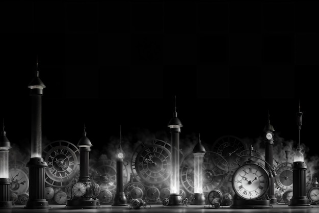 sfondo contenente solo orologi fusi in bianco e nero