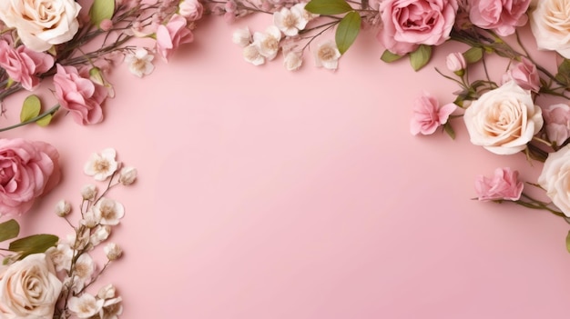 Sfondo cornice floreale rosa Illustrazione AI GenerativexA