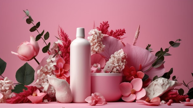 Sfondo cosmetico rosa Illustrazione AI Generativo