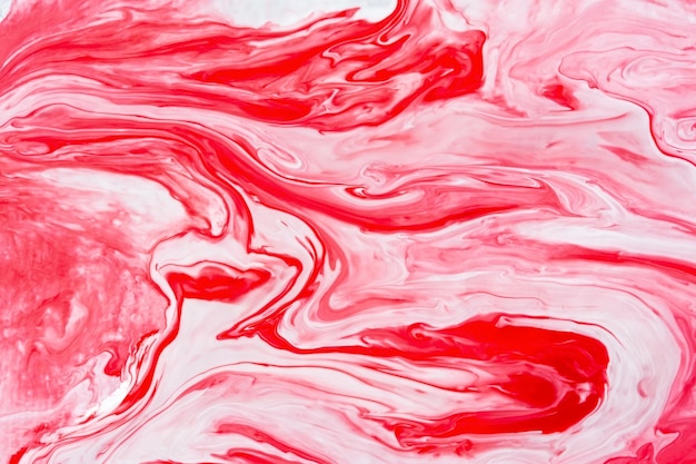 Sfondo creativo astratto di arte fluida rossa e bianca con colori acrilici Linee dinamiche