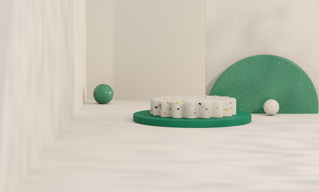 Sfondo crema e verde pastello parete sfondo 3d immagine di rendering mockup sfondo del podio terrazzo