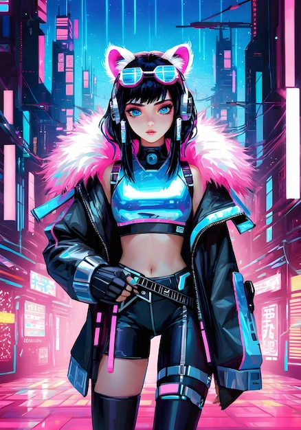 sfondo cyberpunk con luci rosa e blu GIRL