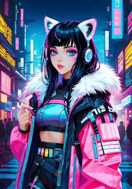 sfondo cyberpunk con luci rosa e blu GIRL