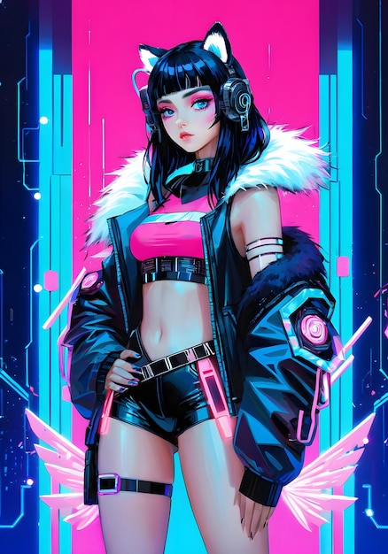 sfondo cyberpunk con luci rosa e blu GIRL