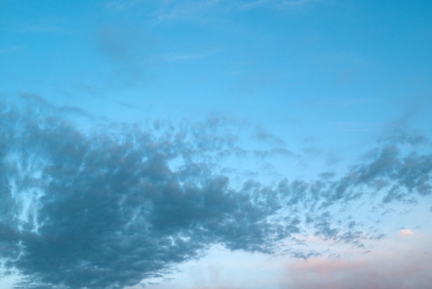 Sfondo dalle nuvole blu al tramonto con spazio per il testo