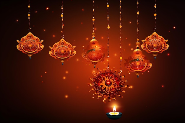 sfondo decorato diya diwali appeso