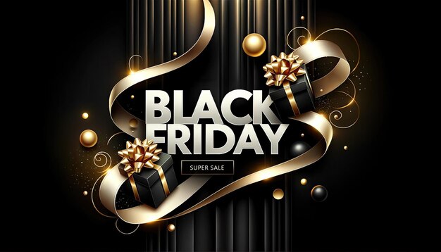 Sfondo del Black Friday con nastri dorati vorticosi