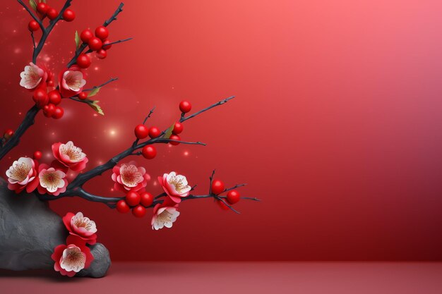 sfondo del capodanno cinese con lanterne tradizionali fiori di sakura e copia dello spazio capodanno lunare