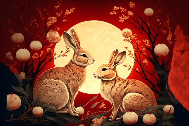 sfondo del capodanno lunare, anno dell'acqua di coniglio
