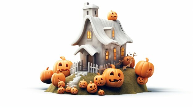 Sfondo del castello di Halloween con candele di zucche spaventose nel cimitero di notte