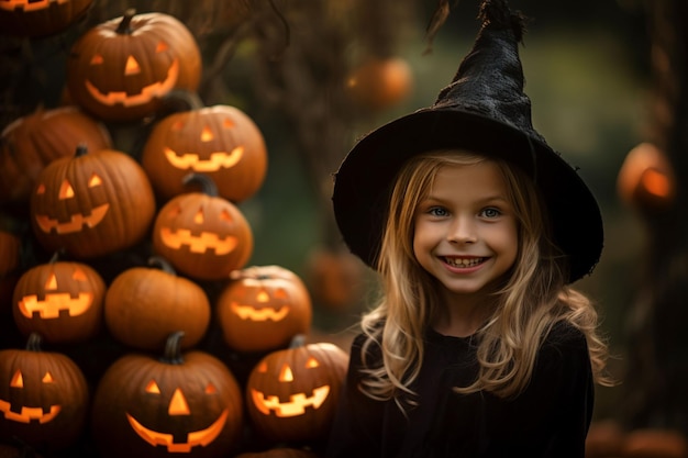 Sfondo del castello di Halloween con candele di zucche spaventose nel cimitero di notte