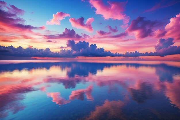 sfondo del cielo al tramonto nuvole colorate natura composizione astratta con riflessi sull'acqua del mare naturale blu rosa viola sfumature dell'orizzonte ambiente naturale