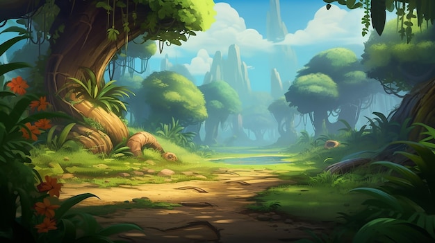 sfondo del gioco dei cartoni animati con la giungla