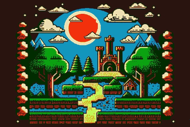 Sfondo del gioco per console Super Mario retrò a 8 bit Sfondo ad alta risoluzione per gli appassionati di giochi vintage