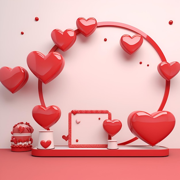 Sfondo del giorno di San Valentino 3D con spazio di copia concetto di decorazione del giorno di san Valentino con cuore e spillo