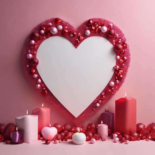 Sfondo del giorno di San Valentino con forma di cuore e candele su sfondo rosa