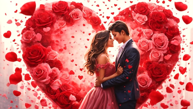 sfondo del giorno di San Valentino coppia romantica con rose felice celebrazione del giorno di san Valentino