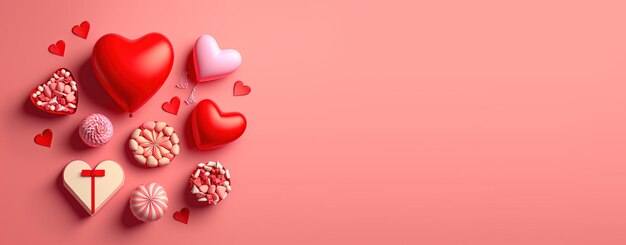 Sfondo del giorno di San Valentino e forma di cuore 3d lucido con piccolo ornamento per banner