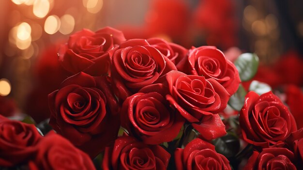 Sfondo del matrimonio di San Valentino con una composizione di rose rosse IA generativa