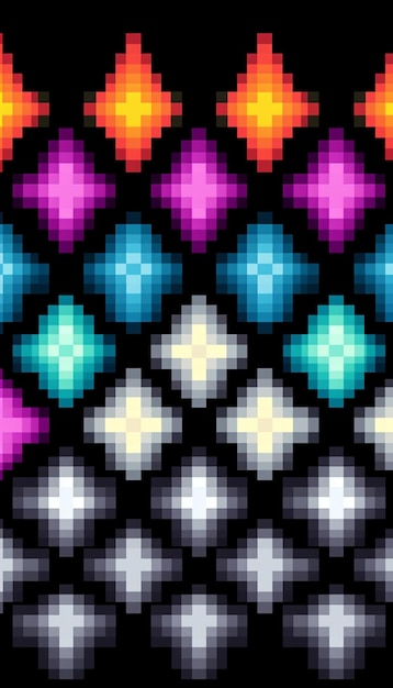 Sfondo del motivo geometrico dei pixel Modello al neon radiante Design simmetrico Motivo a mosaico piastrellato