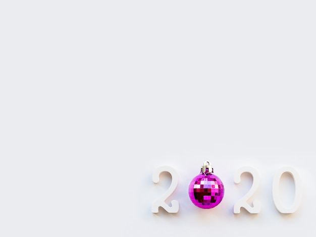Sfondo del nuovo anno 2020 con palla viola.
