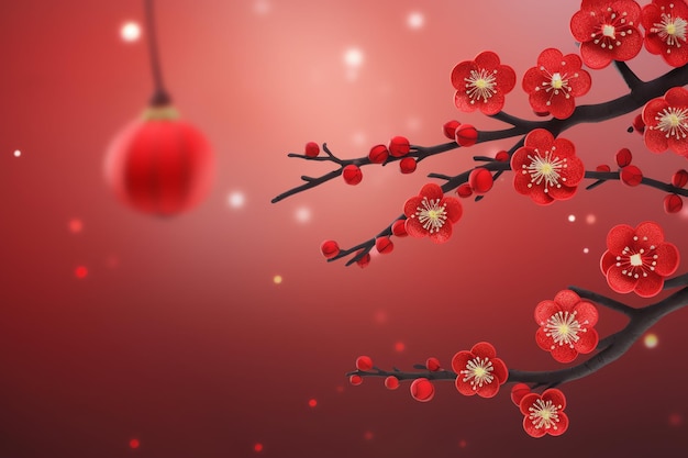 sfondo del nuovo anno cinese con lanterne tradizionali fiori di sakura e copia spazio nuovo anno lunare
