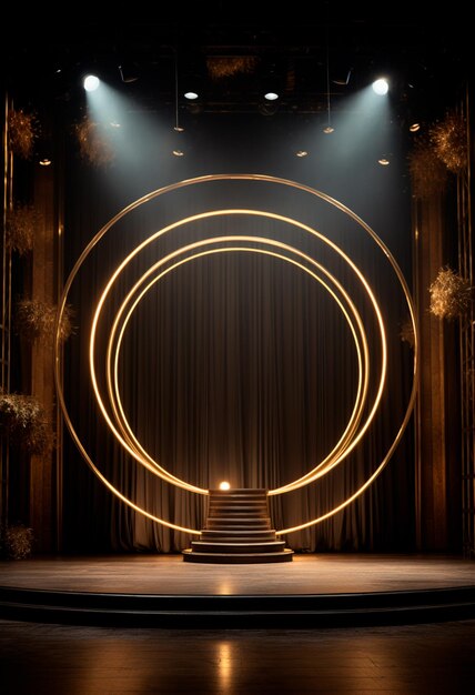 sfondo del palco con una grande luce circolare nello stile del bronzo scuro e dorato