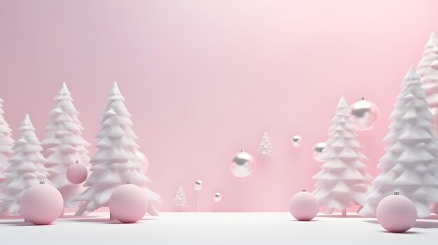 Sfondo del podio di Natale con scatole regalo e rendering 3D dell'albero di Natale