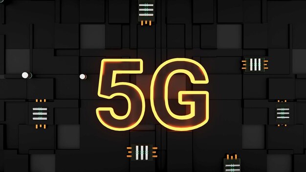 Sfondo del processore di chip di rete 5G ad alta velocità in stile 3D