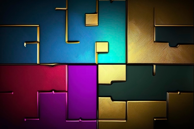 Sfondo del puzzle a colori ogni quadrato è in diversi colori divisi da linee dorate