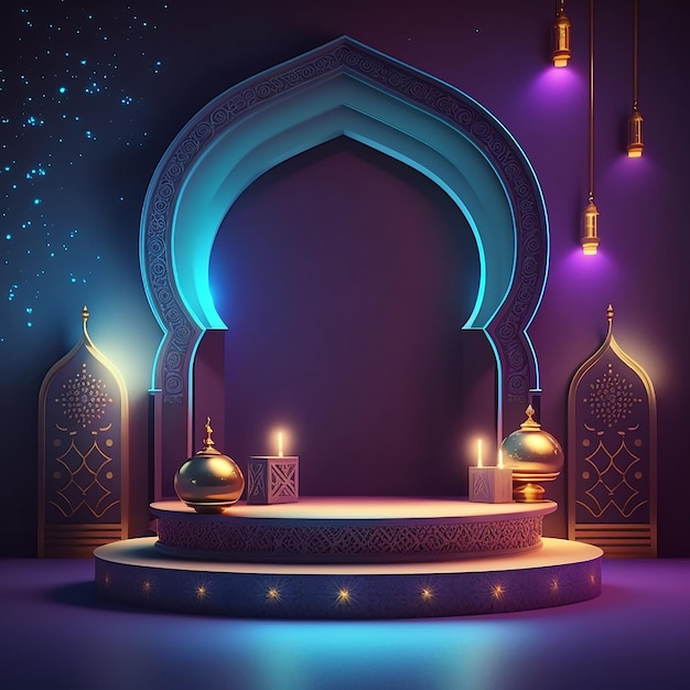 Sfondo del Ramadan islamico con un bellissimo palco sul podio Ai generativo
