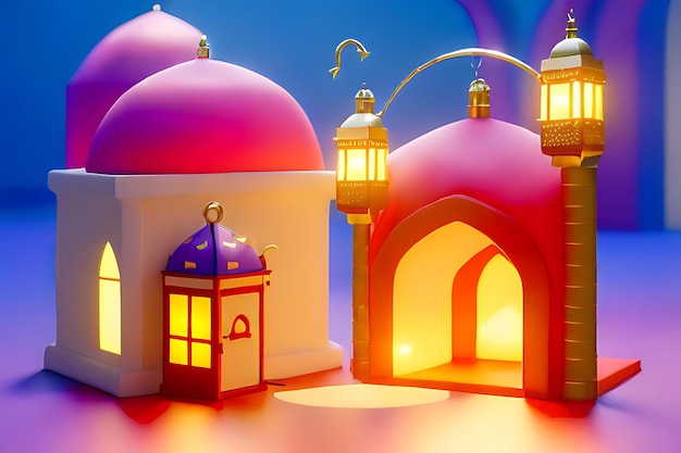 Sfondo del Ramadan Moschea colorata Lanterna con luci incandescenti